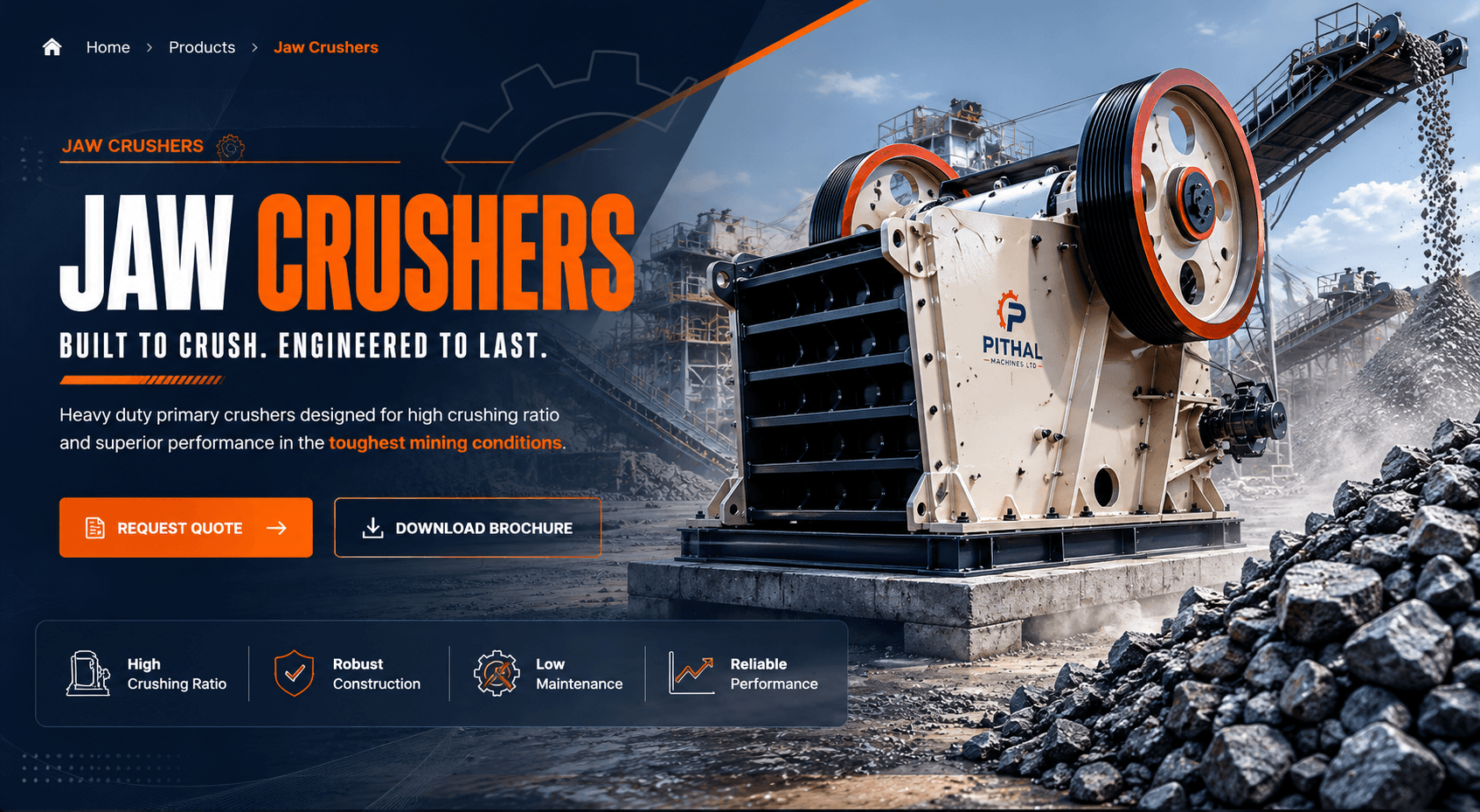 Pithal heavy-duty jaw crusher operating in a quarry