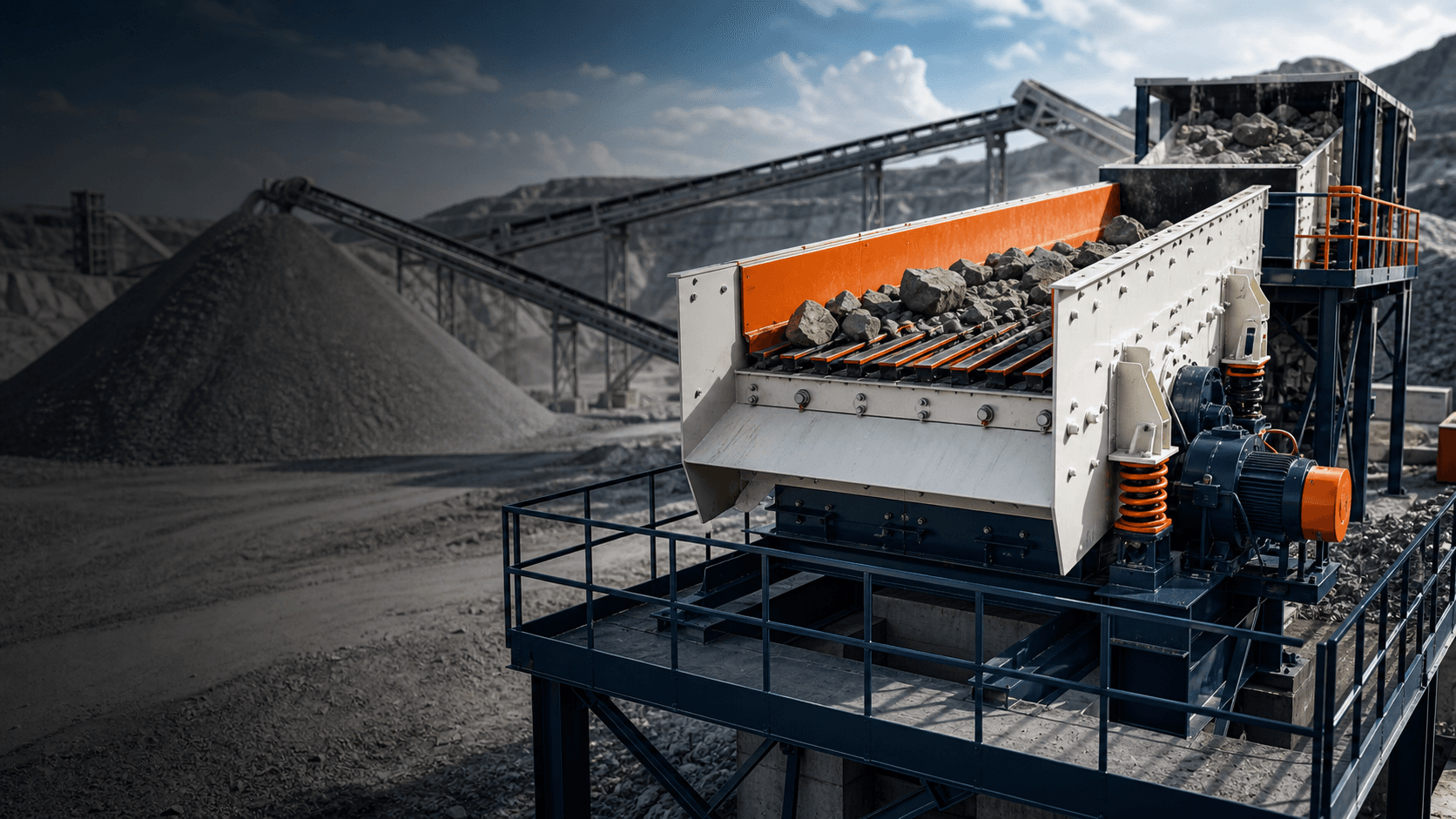 Pithal vibrating feeder feeding rock into a crushing plant