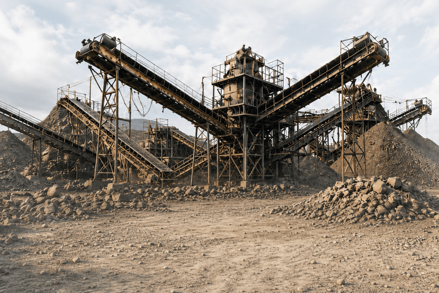 Pithal crushing and screening machinery in a quarry plant