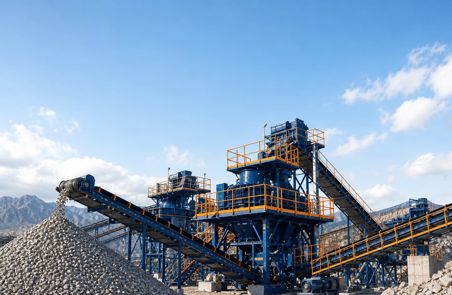 Crushing plant processing aggregates at a quarry